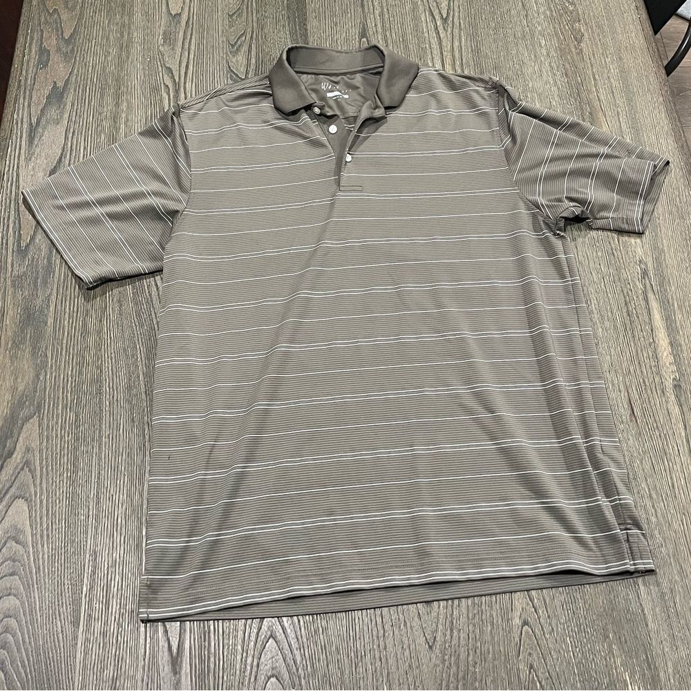 Walter Hagen Polo Shirt Hydro Dry Striped Short Sleeve Gray White Medium
